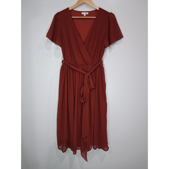 Baltic Born Dresses & Skirts - Baltic Born Rust Red Chiffon Flutter Sleeve Wrap Midi Dress Womens Medium